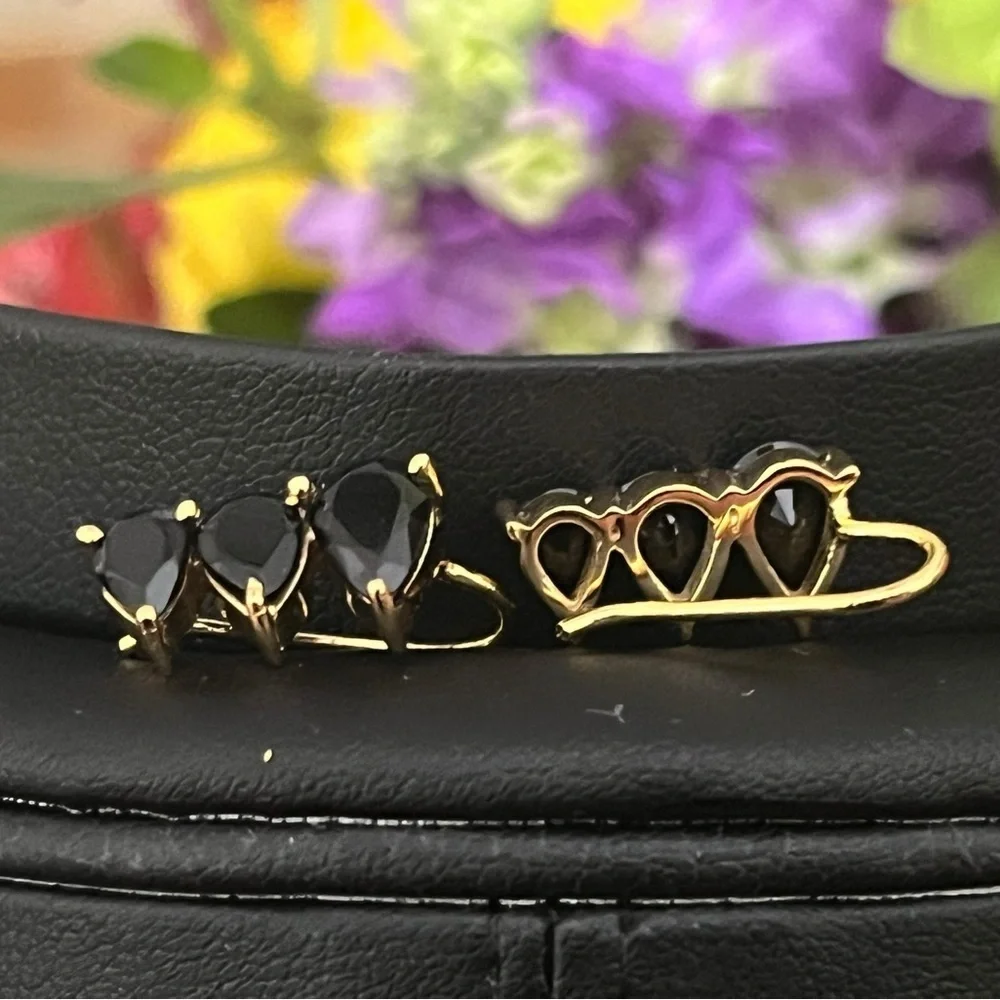 Black Onyx Gold Climber Earrings